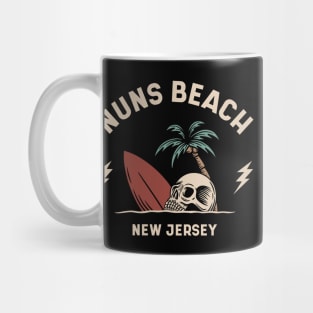 Vintage Surfing Nuns Beach New Jersey // Retro Surf Skull Mug